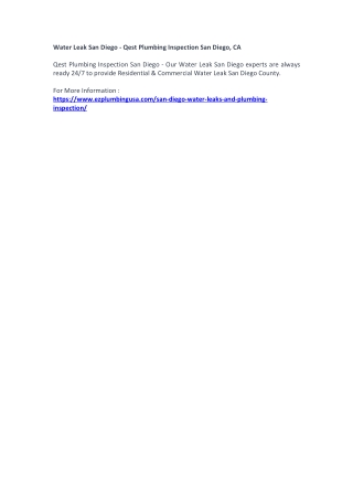 Water Leak San Diego - Qest Plumbing Inspection San Diego, CA