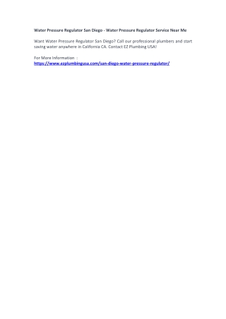 Water Pressure Regulator San Diego - Water Pressure Regulator Service Near Me