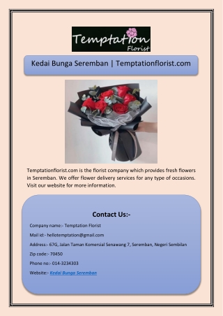 Kedai Bunga Seremban | Temptationflorist.com