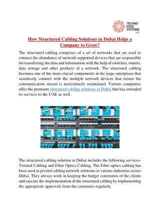 How Structured Cabling Solutions in Dubai Helps a Company to Grow?