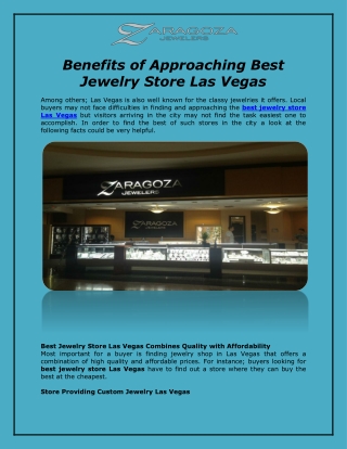 Benefits of Approaching Best Jewelry Store Las Vegas