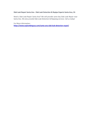 Slab Leak Repair Santa Ana - Slab Leak Detection & Repipe Experts Santa Ana, CA