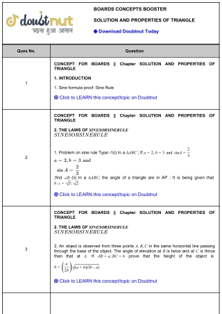 Boards Concepts Booster Class 11 Solution and Properties of Triangle