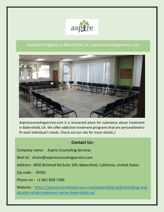 Addiction Programs in Bakersfield, CA | Aspirecounselingservice.com