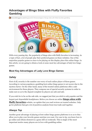 Advantages of Bingo Sites with Fluffy Favorites Gambling