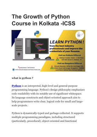 The Growth of Python  Course in Kolkata -ICSS