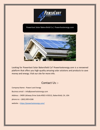 Powerloot Solar Bakersfield Ca | Powerlootenergy.com
