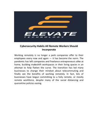 Cybersecurity Habits All Remote Workers Should Incorporate