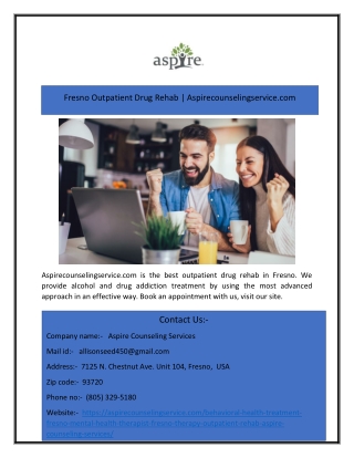 Fresno Outpatient Drug Rehab | Aspirecounselingservice.com
