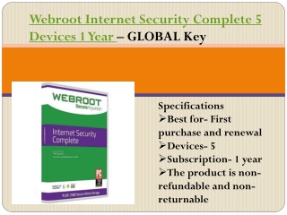 Webroot Internet Security Complete 5 Devices 1 Year – GLOBAL Key