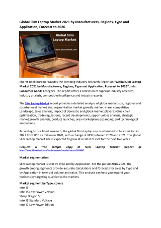 Global Slim Laptop Market 2021 by Manufacturers, Regions, Type and Application, Forecast to 2026