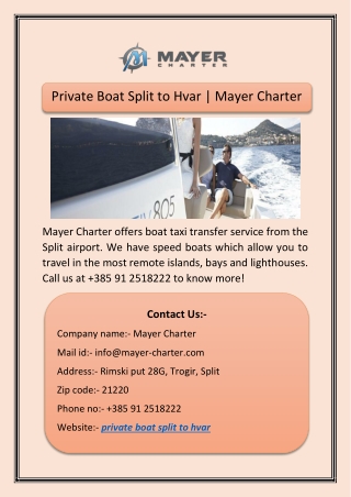Private Boat Split to Hvar | Mayer Charter