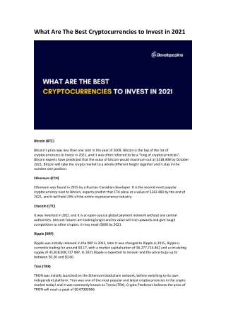 What Are The Best Cryptocurrencies to Invest in 2021