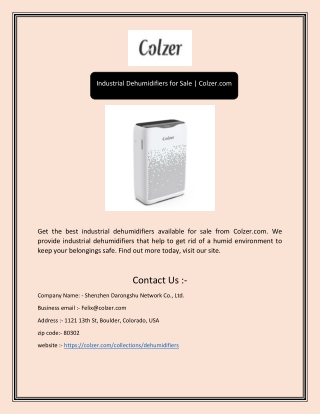 Industrial Dehumidifiers for Sale | Colzer.com