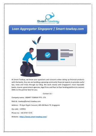 Loan Aggregator Singapore | Smart-towkay.com