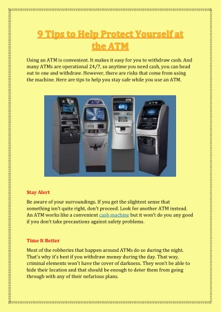 9 Tips to Help Protect Yourself at the ATM- ATM Money Machine
