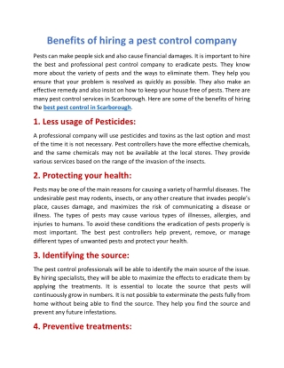 Benefits of hiring a pest control company