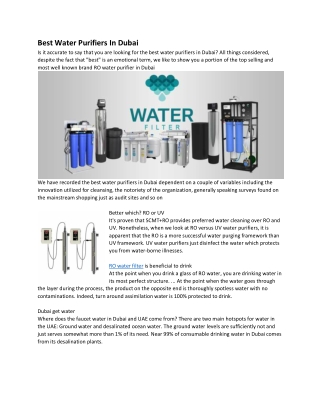 Best RO water purifier in Dubai