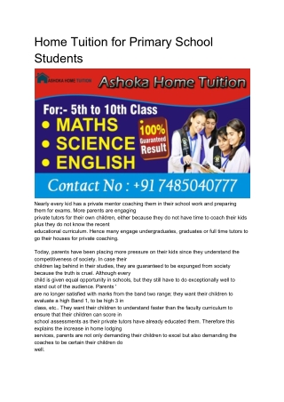 Home Tuition for Primary School Students