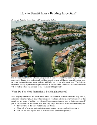 How to Benefit from a Building Inspection?