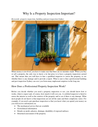 Why Is a Property Inspection Important?