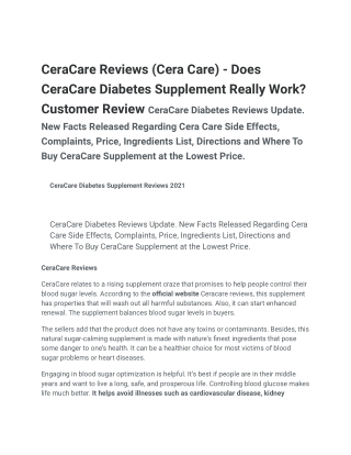 CeraCare Reviews (Cera Care) - Does CeraCare Diabetes