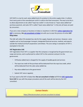 Online registration for VAT in Dubai