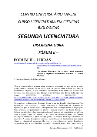 DISCIPLINA LIBRA FÓRUM II – Professor César Augusto Venâncio da SILVA