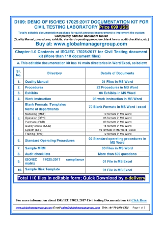 ISO 17025 MANUAL DOCUMENTATION KIT FOR CIVIL TESTING LABORATORY