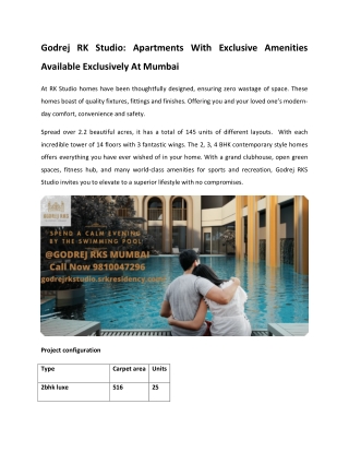 Godrej Rk Studio - Apartments With Exclusive Amenities