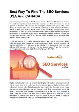 Best Way to Find the SEO Service USA and CANADA