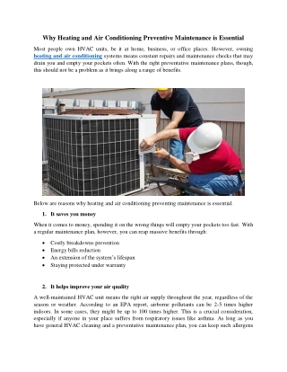 Why Heating and Air Conditioning Preventive Maintenance is Essential