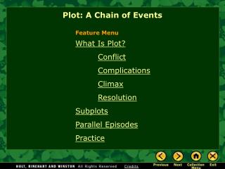 What Is Plot? Conflict Complications Climax Resolution Subplots Parallel Episodes Practice