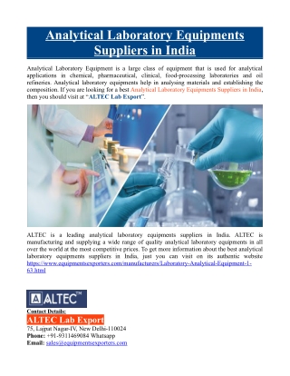 Analytical Laboratory Equipments Suppliers in India