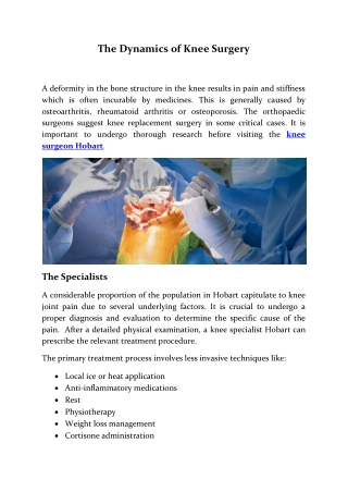 The Dynamics of Knee Surgery