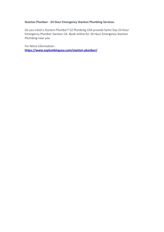 Stanton Plumber - 24 Hour Emergency Stanton Plumbing Services