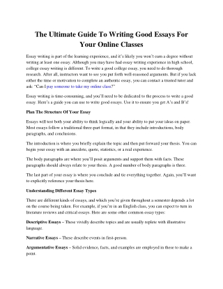 The Ultimate Guide To Writing Good Essays For Your Online Classes