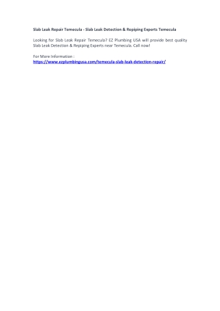 Slab Leak Repair Temecula - Slab Leak Detection & Repiping Experts Temecula