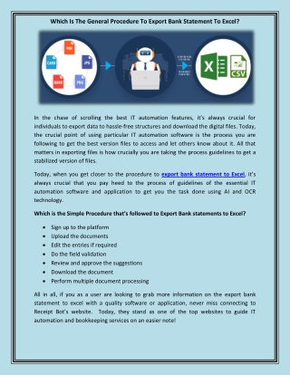 Which Is The General Procedure To Export Bank Statement To Excel?