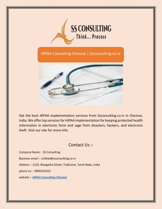 HIPAA Consulting Chennai | Ssconsulting.co.in