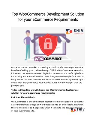 Top WooCommerce Development Solution for your eCommerce Requirements