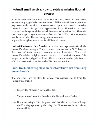 Hotmail email service: How to retrieve missing Hotmail emails!