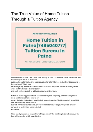 The True Value of Home Tuition Through a Tuition Agency
