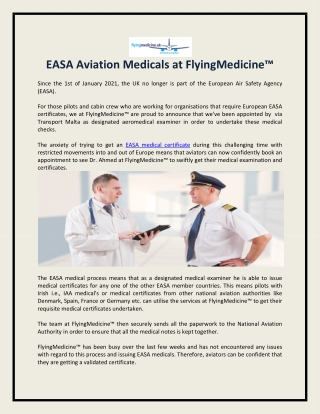EASA Aviation Medicals at FlyingMedicine™