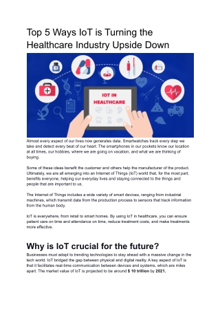 Top 5 Ways IoT is Turning the Healthcare Industry Upside Down