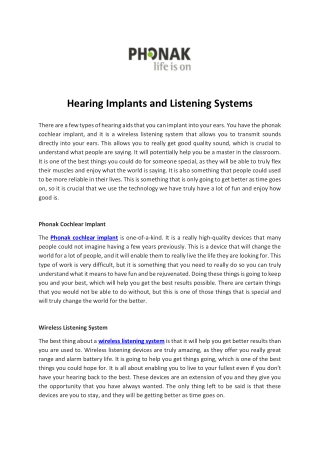 Hearing Implants and Listening Systems