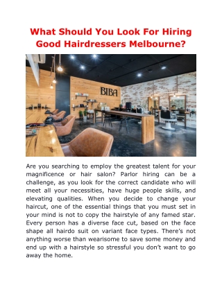 What Should You Look For Hiring Good Hairdressers Melbourne?