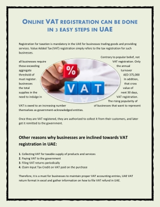 ONLINE VAT REGISTRATION CAN BE DONE IN 3 EASY STEPS IN UAE