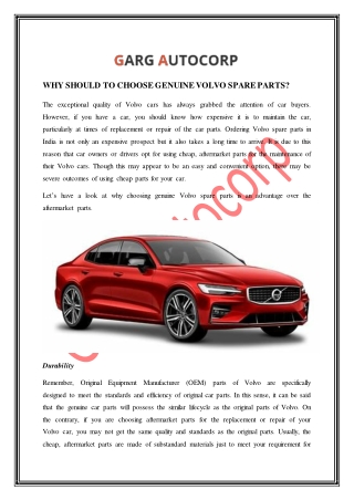 WHY SHOULD TO CHOOSE GENUINE VOLVO SPARE PARTS?