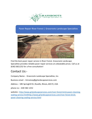 Paver Repair River Forest | Grassroots Landscape Specialties